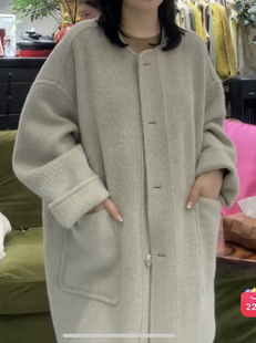 安西娅 大衣 圆领苏力羊毛中长款