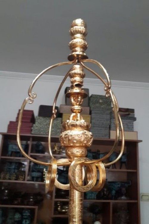 寺庙寺院 法器禅杖,锡杖,法门寺地宫出土禅杖,紫铜镀金4股12环