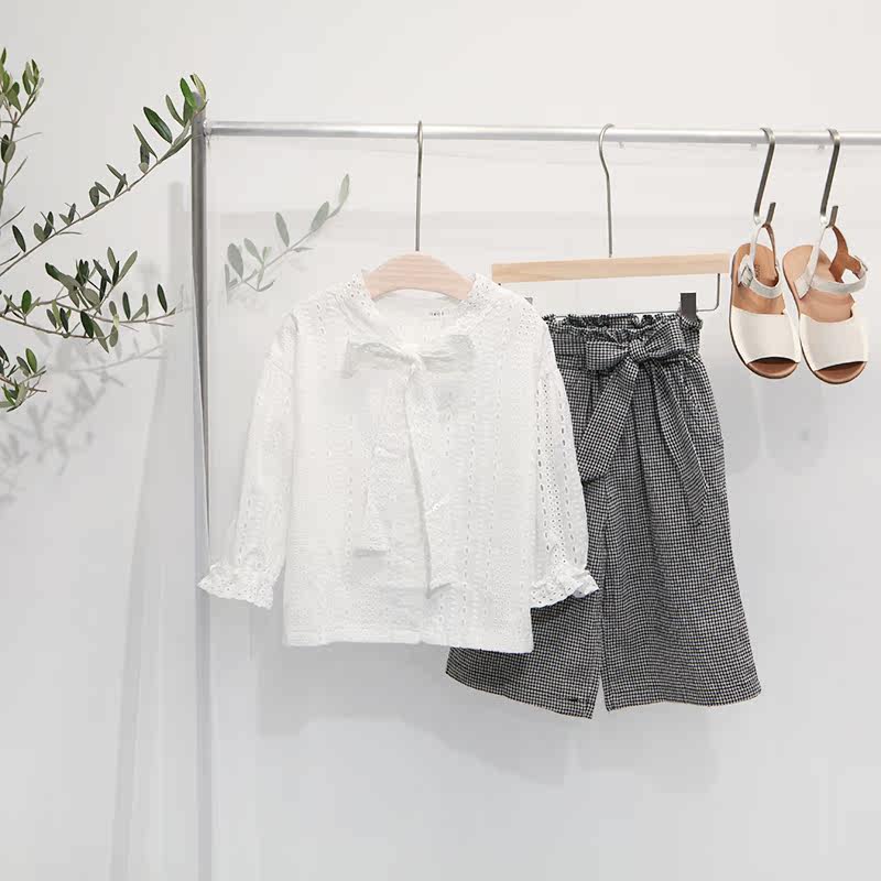 女童白衬衫2019春童装新品纯棉蝴蝶结系带领镂空衬衫娃娃衫薄衬衣|ruв категории Детская одежда, рубашка - от Buy2taobao.com для оказания профессиональной услуги покупки агента Taobao