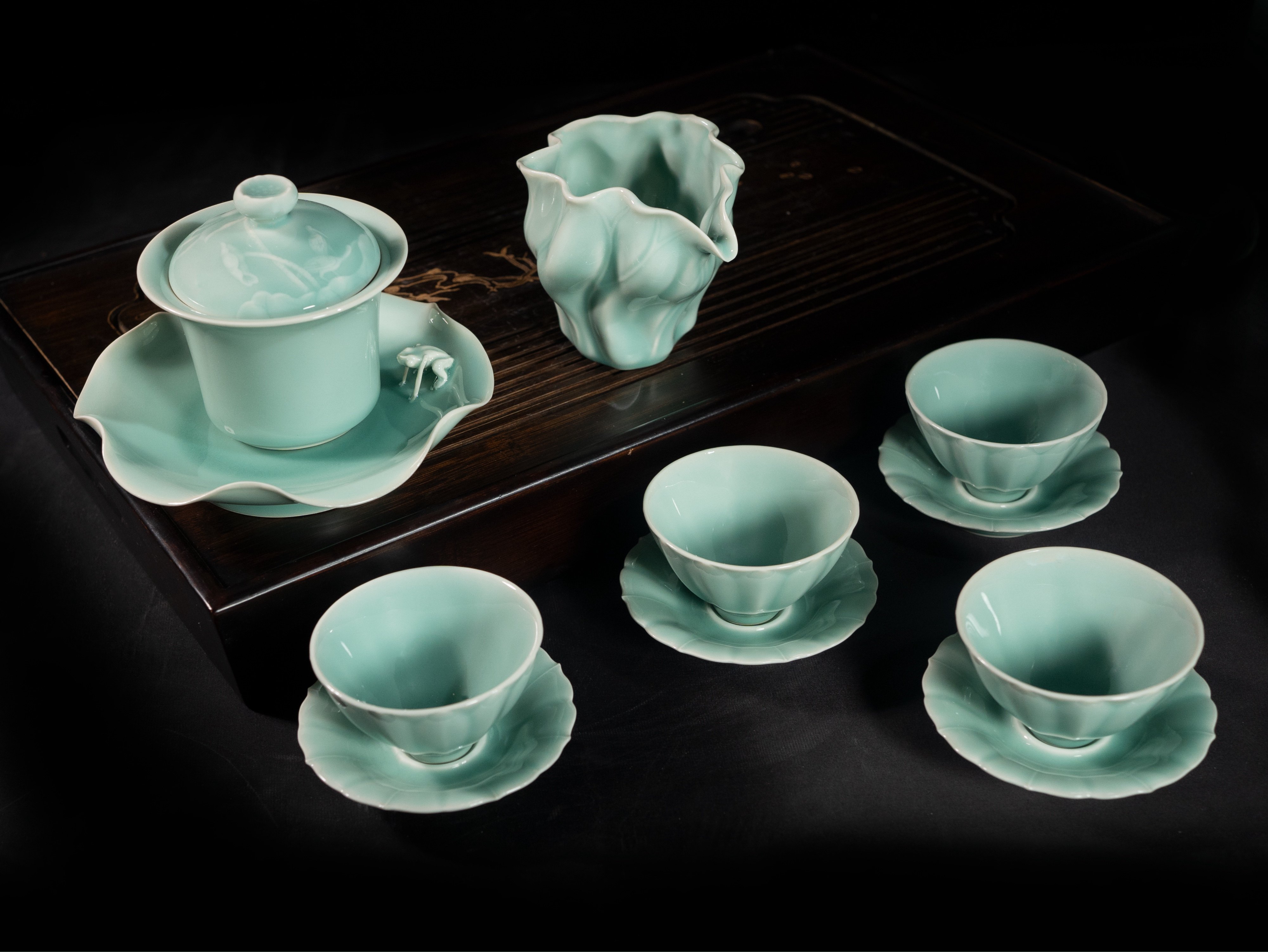 龙泉慧仙青瓷茶具套装池塘蛙趣高档家用盖碗茶杯公道送礼,餐饮具,功夫茶具,淘宝优惠券,粉丝福利购,淘宝优惠卷