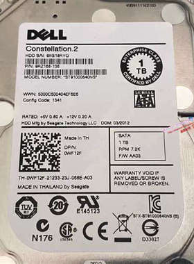 原装DELL 1T 2.5寸 7.2K SATA硬盘64M ST91000640NS 0WF12F 31N08
