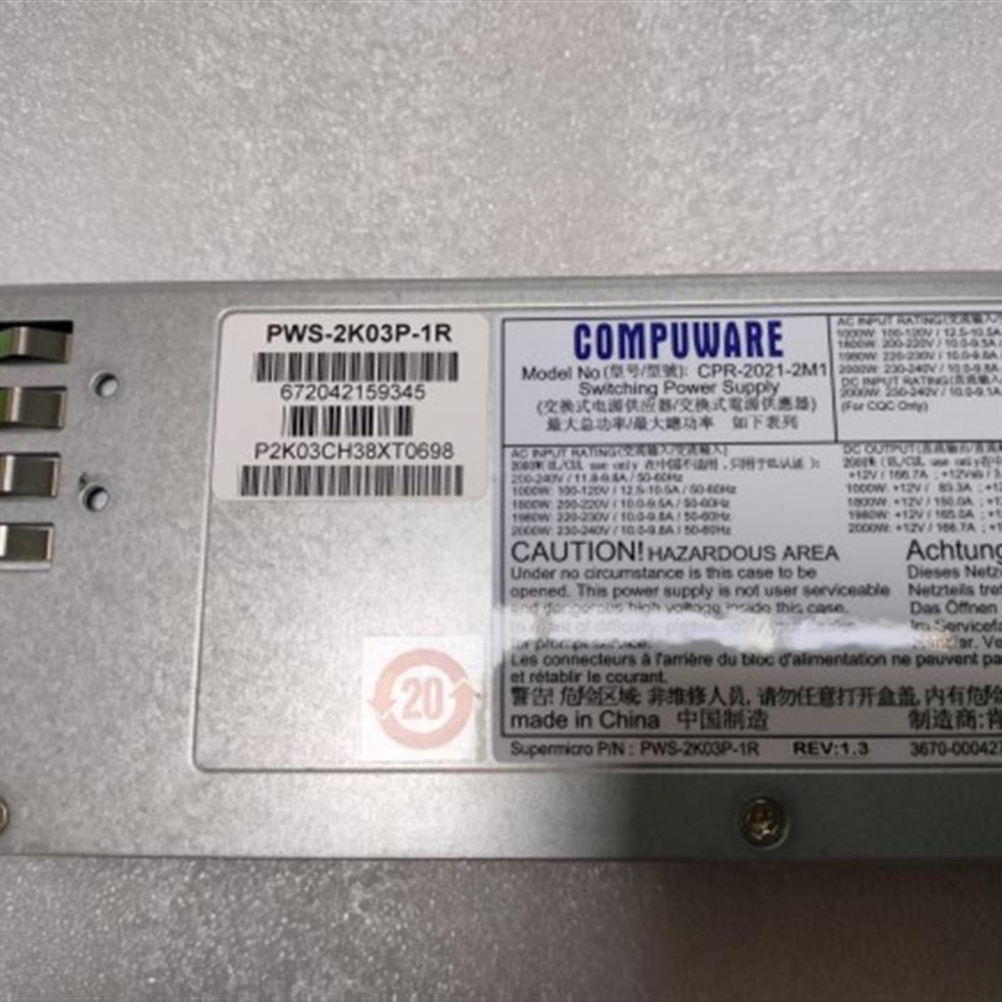 PWS-2K03P-1RCPR-2021-2M1冗余电源2000W服务器模块