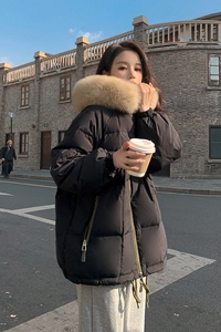 档口现货真狐狸毛领短款连帽白鸭绒羽绒服288A-928图片