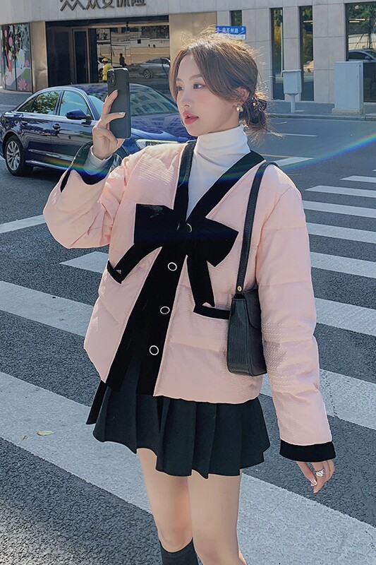 档口现货90白鸭绒蝴蝶结短款羽绒服外套288A-925,女装羽绒服,浙宝095(原288A)