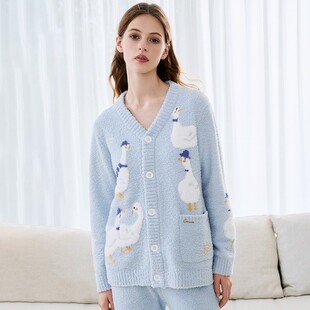 嫚熙秋冬款 月子服产妇睡衣加厚加绒孕妇产后哺乳大鹅半边绒家居服