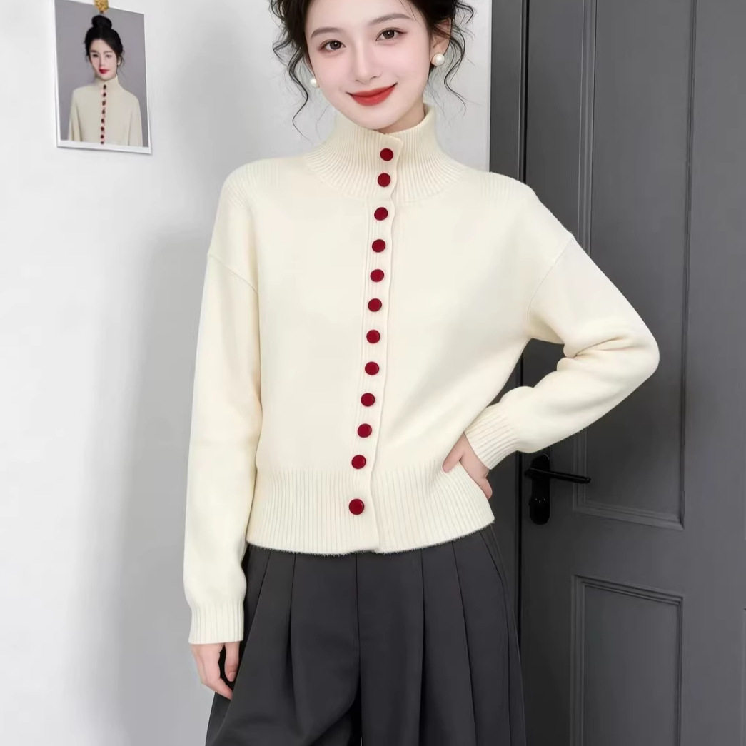翻领羊绒毛衣女韩系高领针织开衫复古慵懒风内搭打底宽松加厚外套,女装/女士精品,毛针织衫,淘宝优惠券,粉丝福利购,淘宝优惠卷