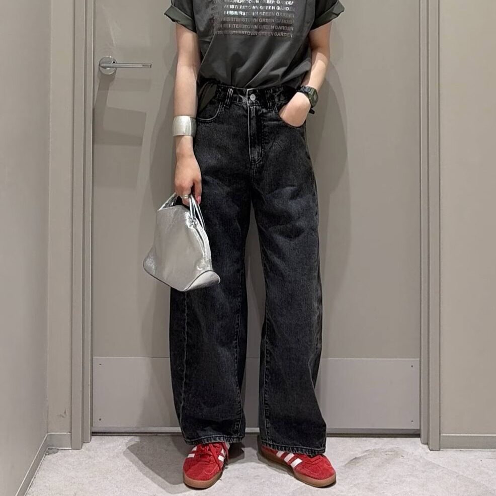 早秋日系GW高腰纯棉水洗立体剪裁宽松显瘦休闲阔腿气球牛仔长裤