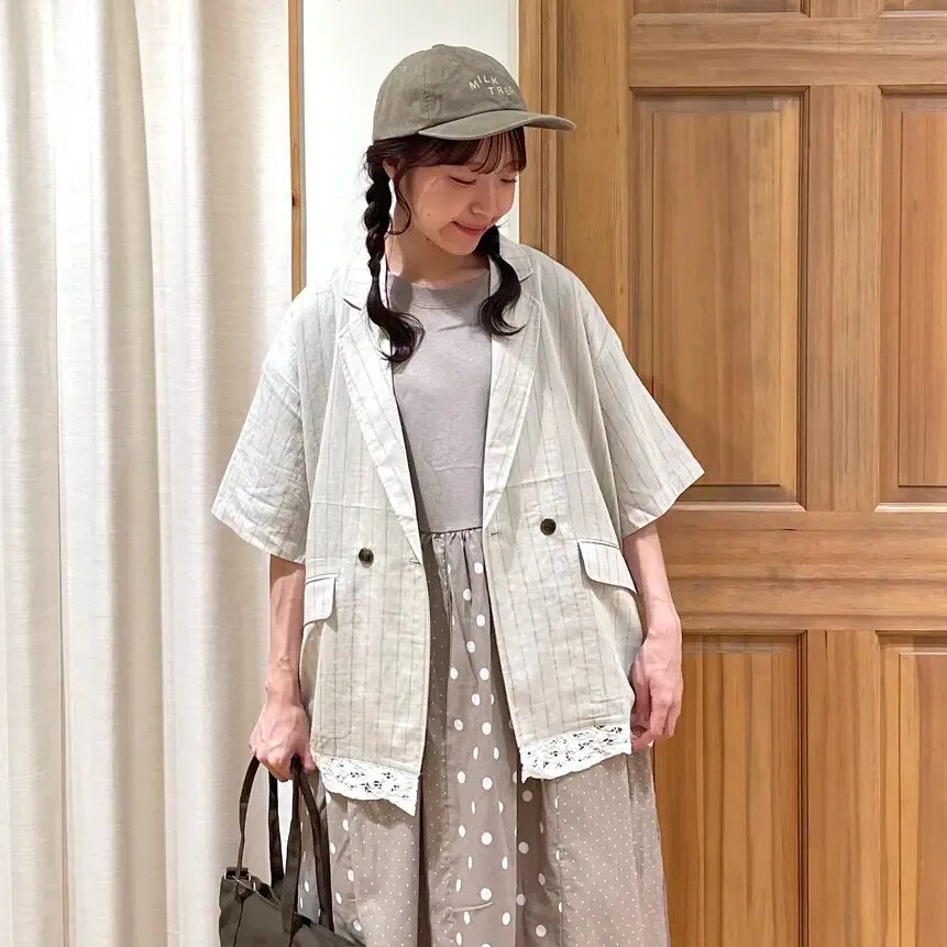 夏季日系SM2条纹莱赛尔亚麻混纺肌理凉感拼接花边宽松中长款西装