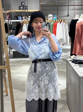 夏季日系LP精致全睫毛蕾丝花边宽松叠穿透视优雅中长吊带罩衫