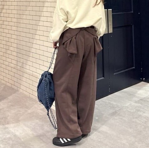 秋冬日系RC松紧高腰后腰立体蝴蝶结设计双针可束脚甜美休闲卫裤