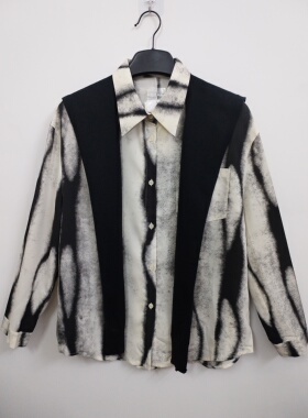 AIKE爱客 复古慵懒风水墨感印花宽松雪纺衬衫+黑色针织披肩 均码