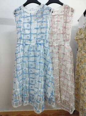 LeeMonsan枺上 女装夏季甜美超仙无袖网纱洋气连衣裙 S/M/XL码