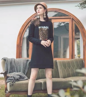 谷 时尚休闲百搭拼接蕾丝亮片女装卫衣连衣裙 S/L/XL码