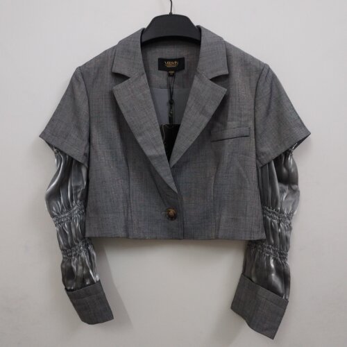 VELWIN蔚雯 设计感镂空欧根纱袖拼接短款西装外套 L码