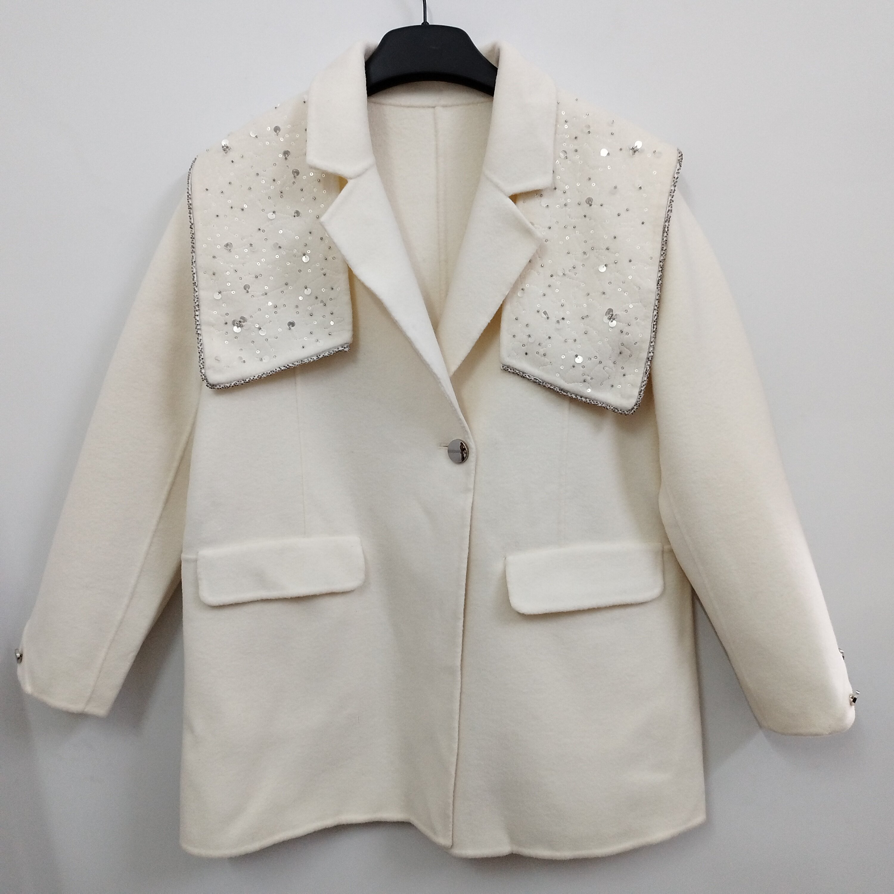 VELWIN蔚雯 含绵羊毛 高级感软糯时尚气质双面羊毛呢大衣外套 M码