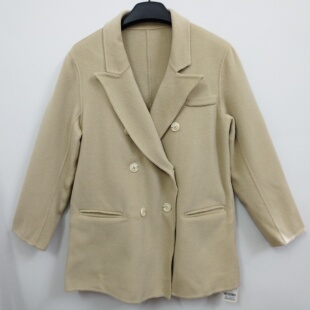 IDOLE奕多 高级感双排扣简约西装领中长款双面呢羊绒大衣外套 L码