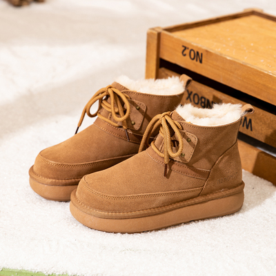 全羊毛雪地靴女系带加绒加厚短靴
