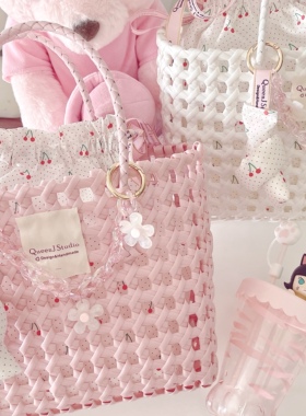 QueenJ Studio镂空编织手提菜篮子包夏ins度假风大容量旅行沙滩包