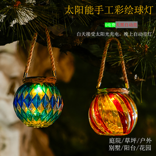 太阳能灯笼户外庭院装 花园阳台草坪投影氛围灯萤火虫灯 饰新中式