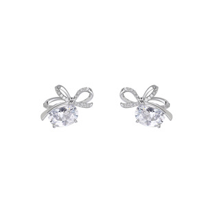 气质耳饰925纯银针耳环 大锆石耳钉时尚 卡芙娜 不规则蝴蝶结个性