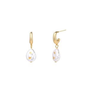 卡芙娜 异形不规则仿珍珠耳坠金箔点缀耳扣通勤耳饰小众耳环时尚