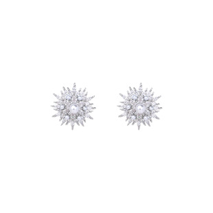 卡芙娜 气质耳饰925纯银针耳环 轻奢雪花锆石冰棱珍珠点缀耳钉时尚
