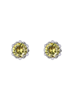 卡芙娜 橄榄黄色锆石几何圆形耳钉时尚气质耳饰925纯银针耳环轻奢