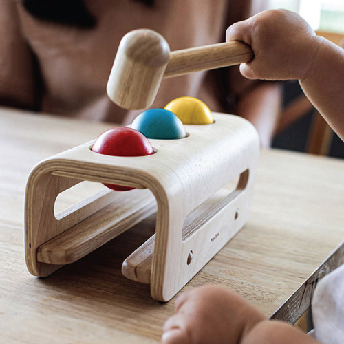 泰国PLANTOYS 橡胶木锤锤球撞击台 手眼协调能力训练幼儿早教玩具
