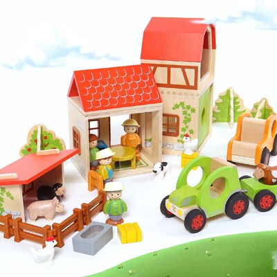 贝乐多beleduc 我的小世界农场动物人偶城市套角色扮演语言训练2+