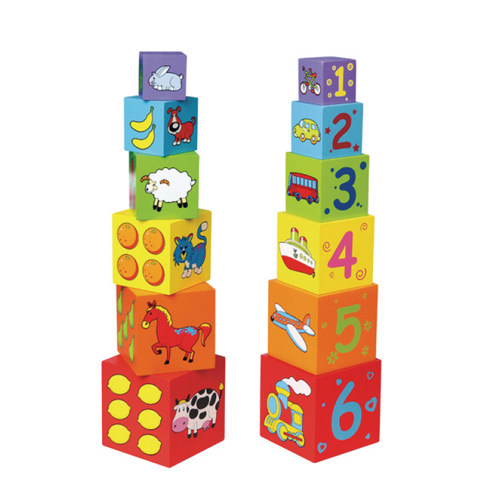 唯嘉VIGA 彩色套盒 大小里外上下数字动物交通工具水果认知玩具2+