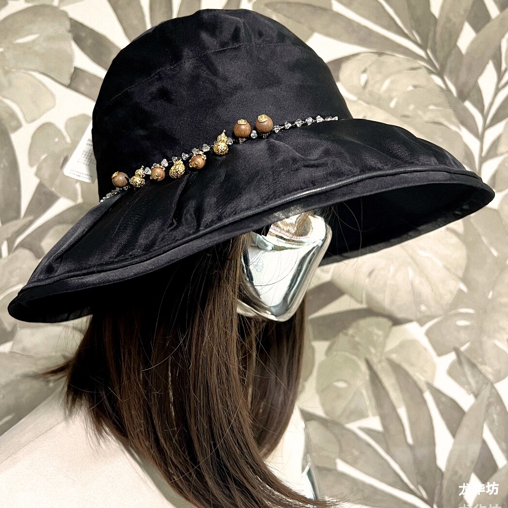 原创100%桑蚕丝14K包金锆石渔夫帽遮脸防晒真丝手工遮阳绣花帽子