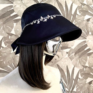 原创100%桑蚕丝14K包金锆石渔夫帽遮脸防晒真丝手工遮阳绣花帽子