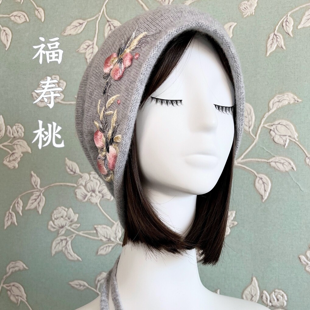 100%山羊绒【福寿桃】中式堆堆帽