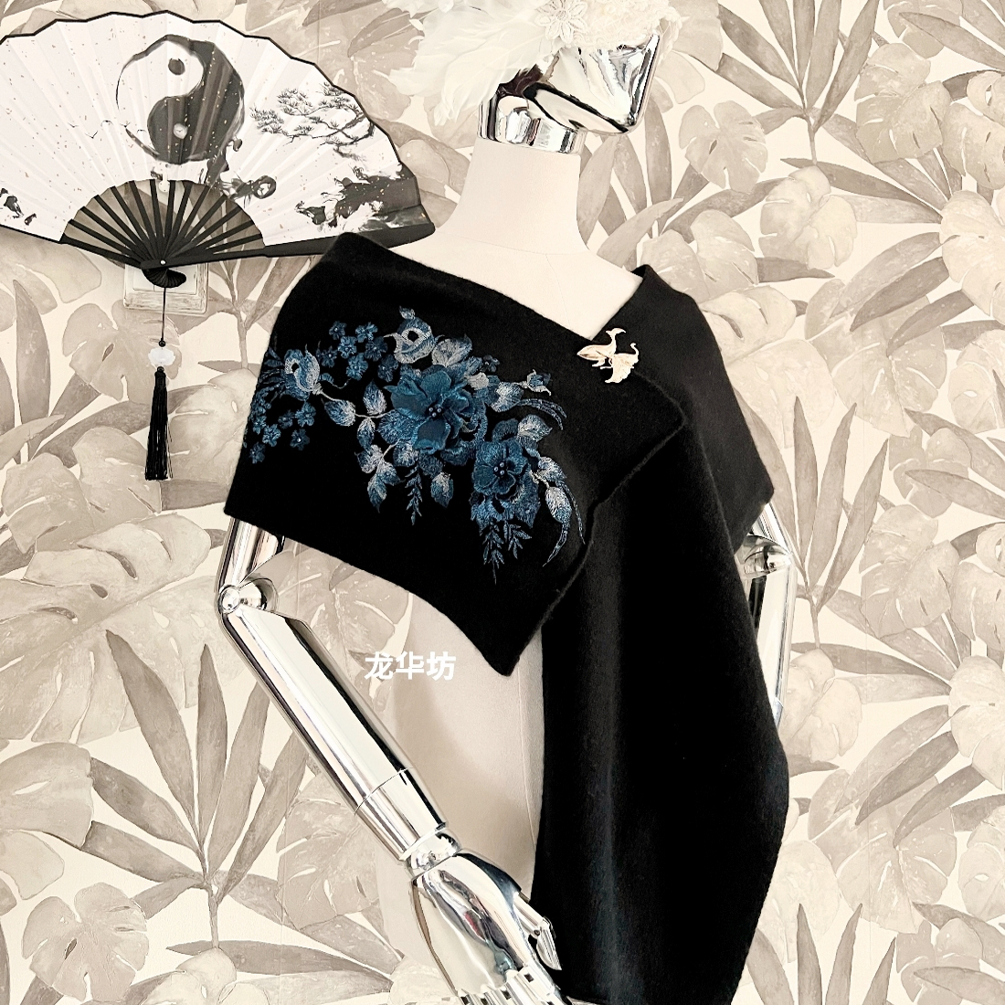 原创100%山羊绒13色手工刺绣围巾