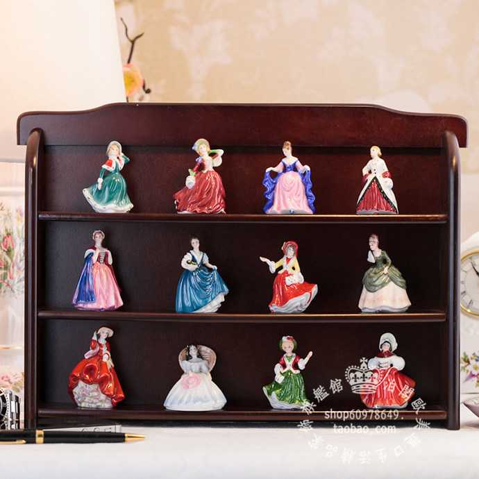 英国 Royal Doulton 手绘 陶瓷 维多利亚 小仕女摆件5件套 6CM高