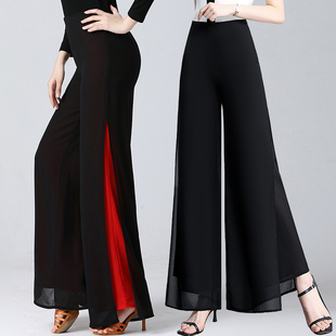 女夏季 垂感雪纺阔腿裤 高腰跳舞裤 裙薄款 子 新款 开叉广场舞裙裤 长裤