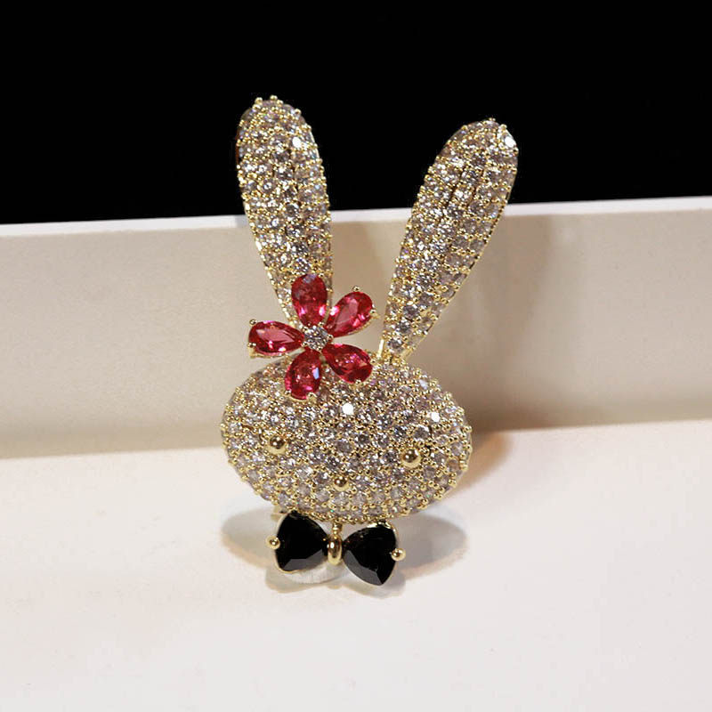 可爱甜美兔子胸针女日系精致配饰毛衣别针闪锆石镀金个性百搭胸花