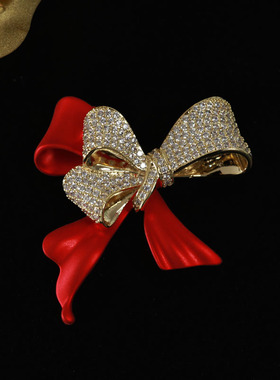 时尚红色蝴蝶结胸针女秋冬精致高档奢华气质胸花西装毛衣大衣配饰