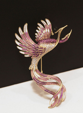 时尚紫色凤凰胸针高档女彩色胸花大气奢华毛衣西装配饰秋冬别针