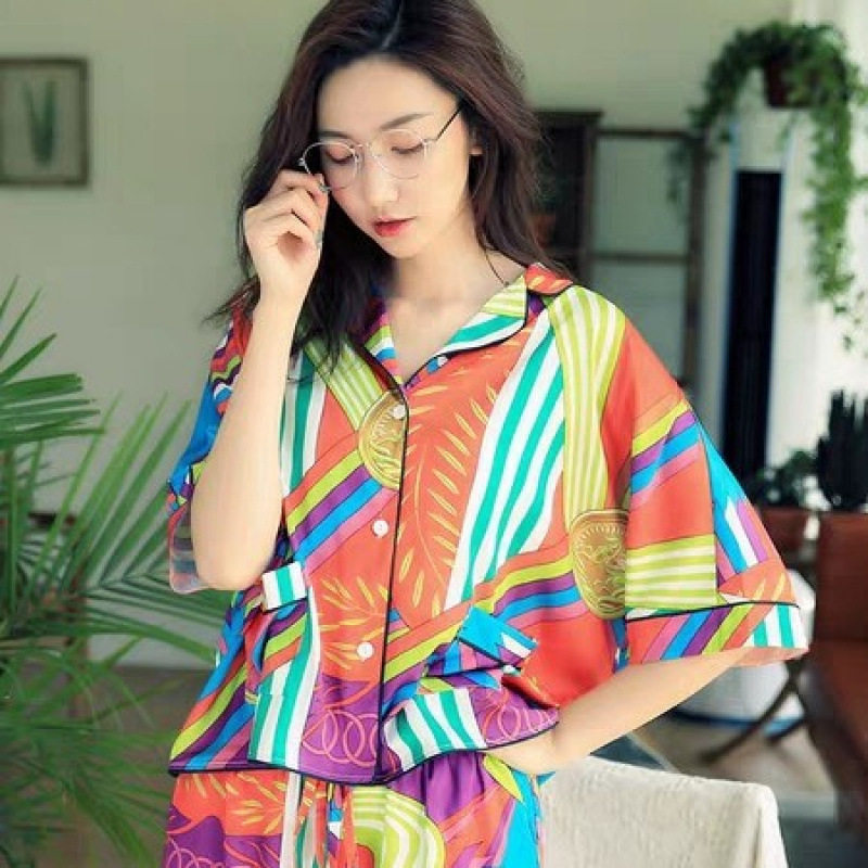 夏季睡衣女长袖春秋薄款丝绸韩版冰丝套装家居服女士可外穿