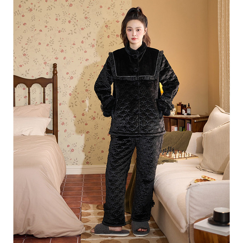 星辰舞梦原木冬季三层夹加棉加厚女士保暖可外穿睡衣家居服