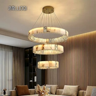 楼大吊灯中空客厅灯天然云石水晶灯 自建房酒店高端大吊灯别墅复式