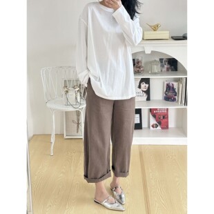 6号衣橱 l 调性小狗 日本亚麻混纺成衣染色 宽松直筒弯刀休闲裤