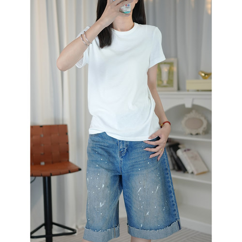 简约纯色弹力莫代尔圆领短袖T恤