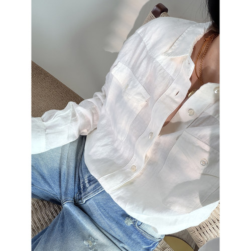 N牌老钱风亚麻POLO领长袖衬衫