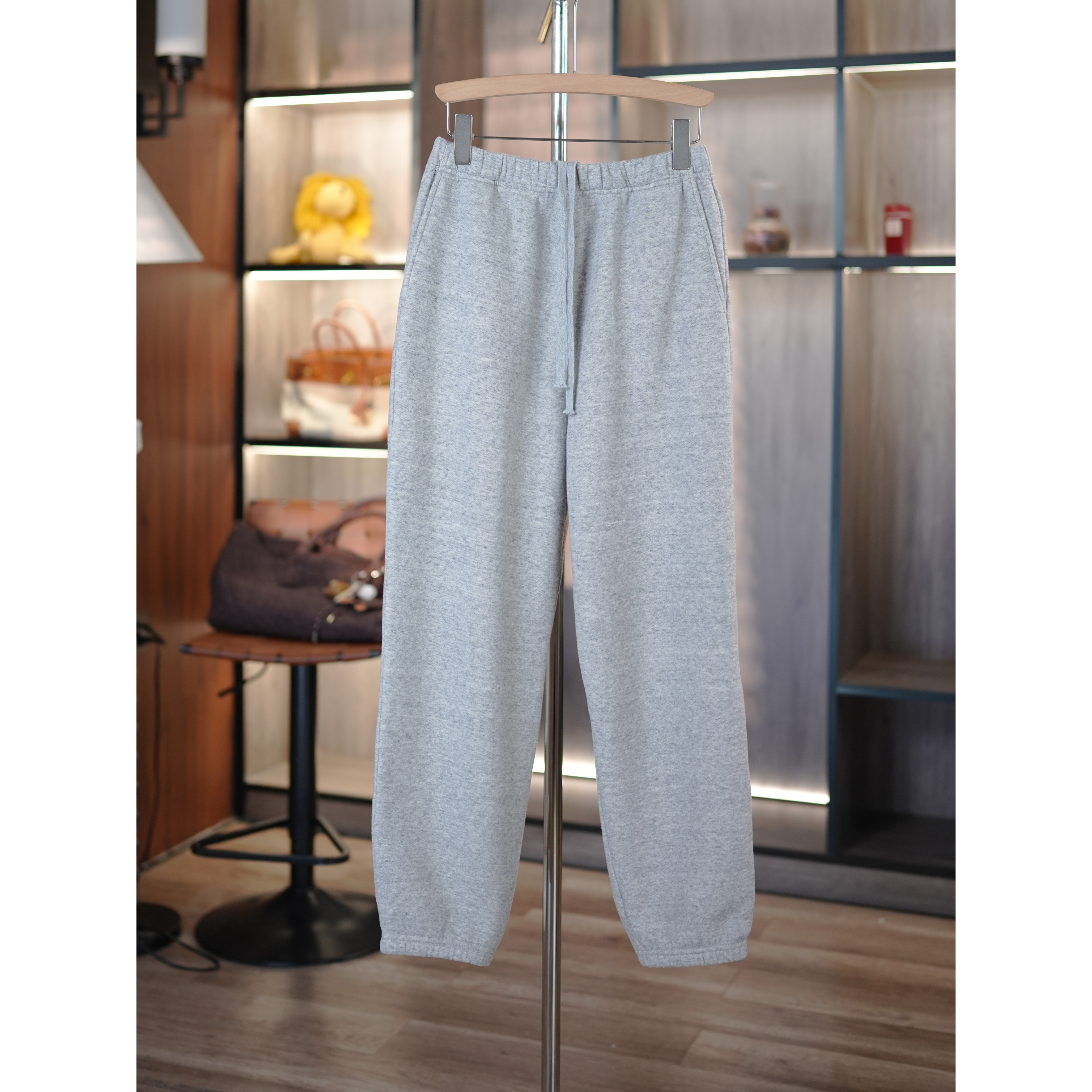 简约加绒毛圈棉松紧腰束口卫裤