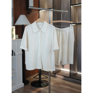 针织汉麻宽松翻领短袖 松驰老钱风 针织短裤 开衫 6号衣橱 套装