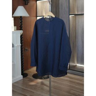 衬衫 小狗出品 色织亚麻棉纺宽松圆领长袖 简约日系复古 6号衣橱