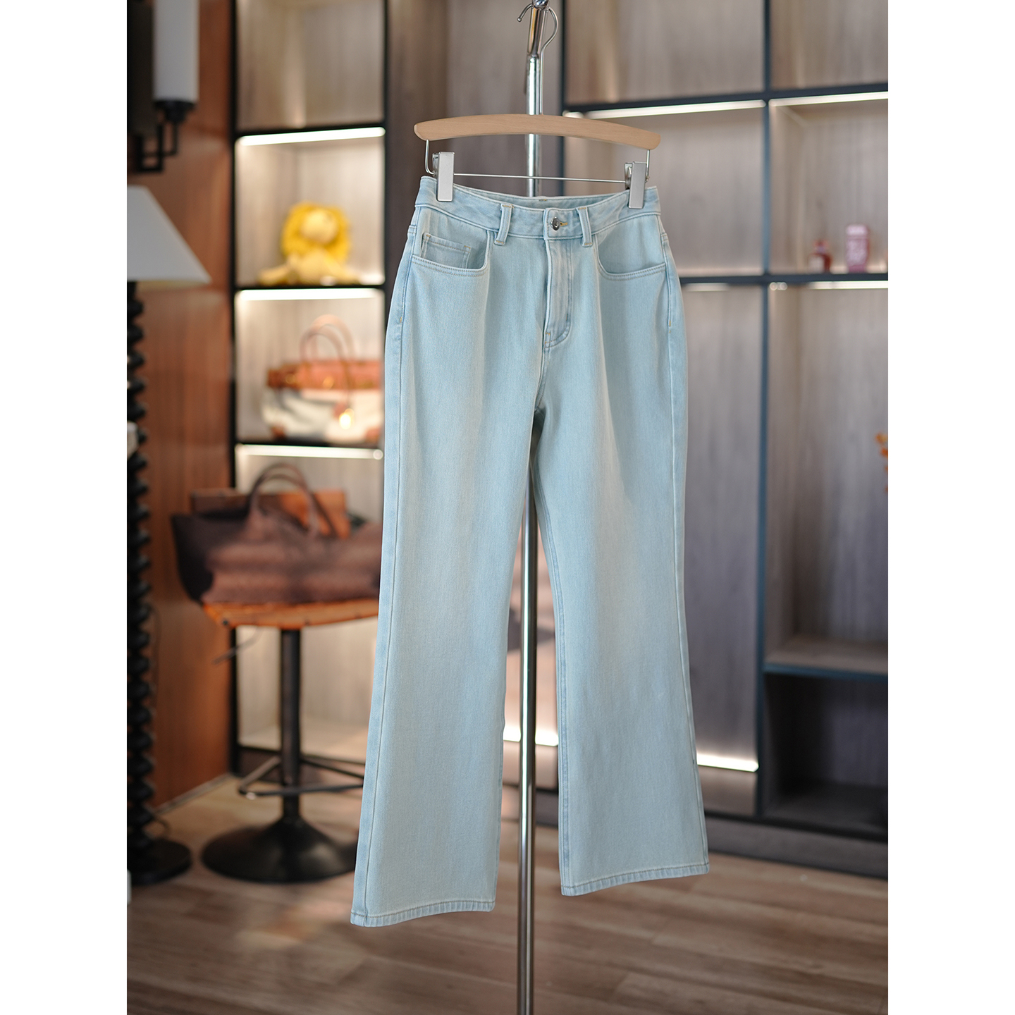 小狗与小孩弹力磨毛9分牛仔裤