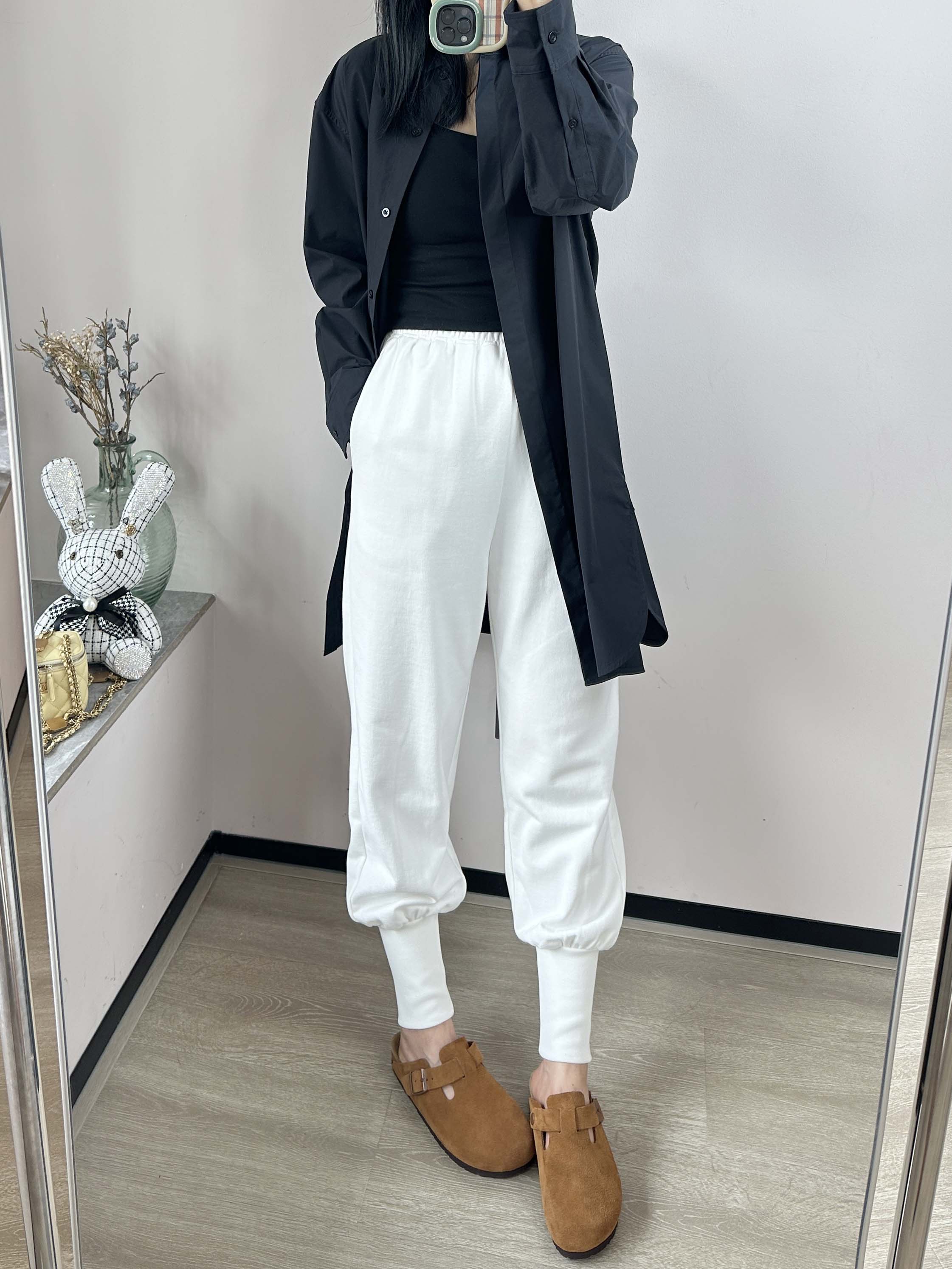 洋气松紧腰毛圈棉9分卫裤